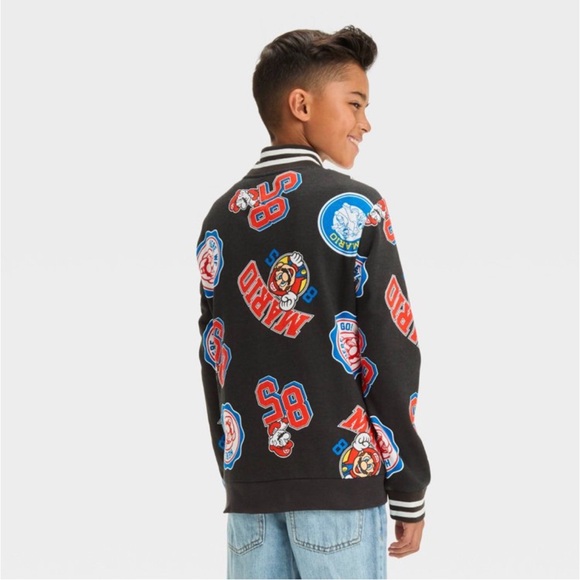 Boys' Super Mario brothers Varsity Jacket - Black XS, Small - Picture 3 of 4